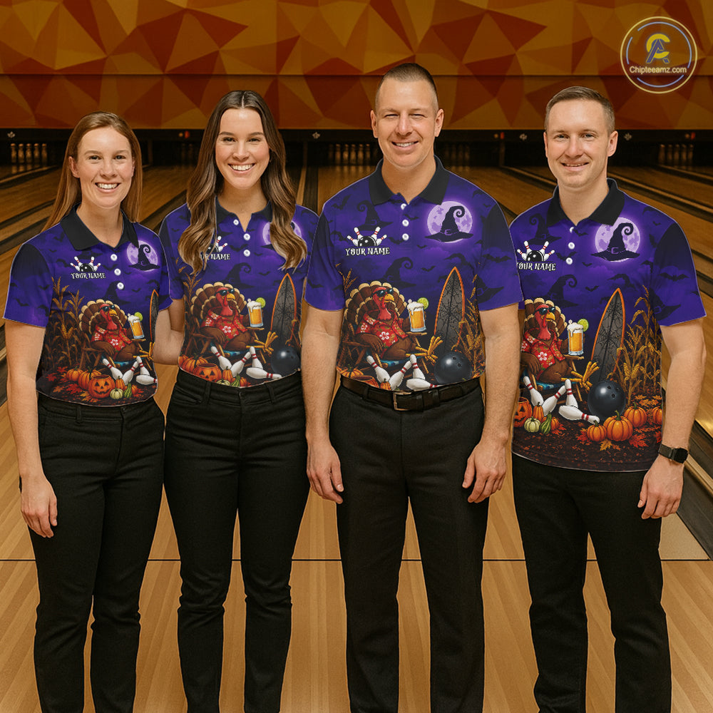 Personalized Halloween Bowling Turkey Shirt For Women Funny Beer Turkey Custom Name Bowling Jersey NYN4242