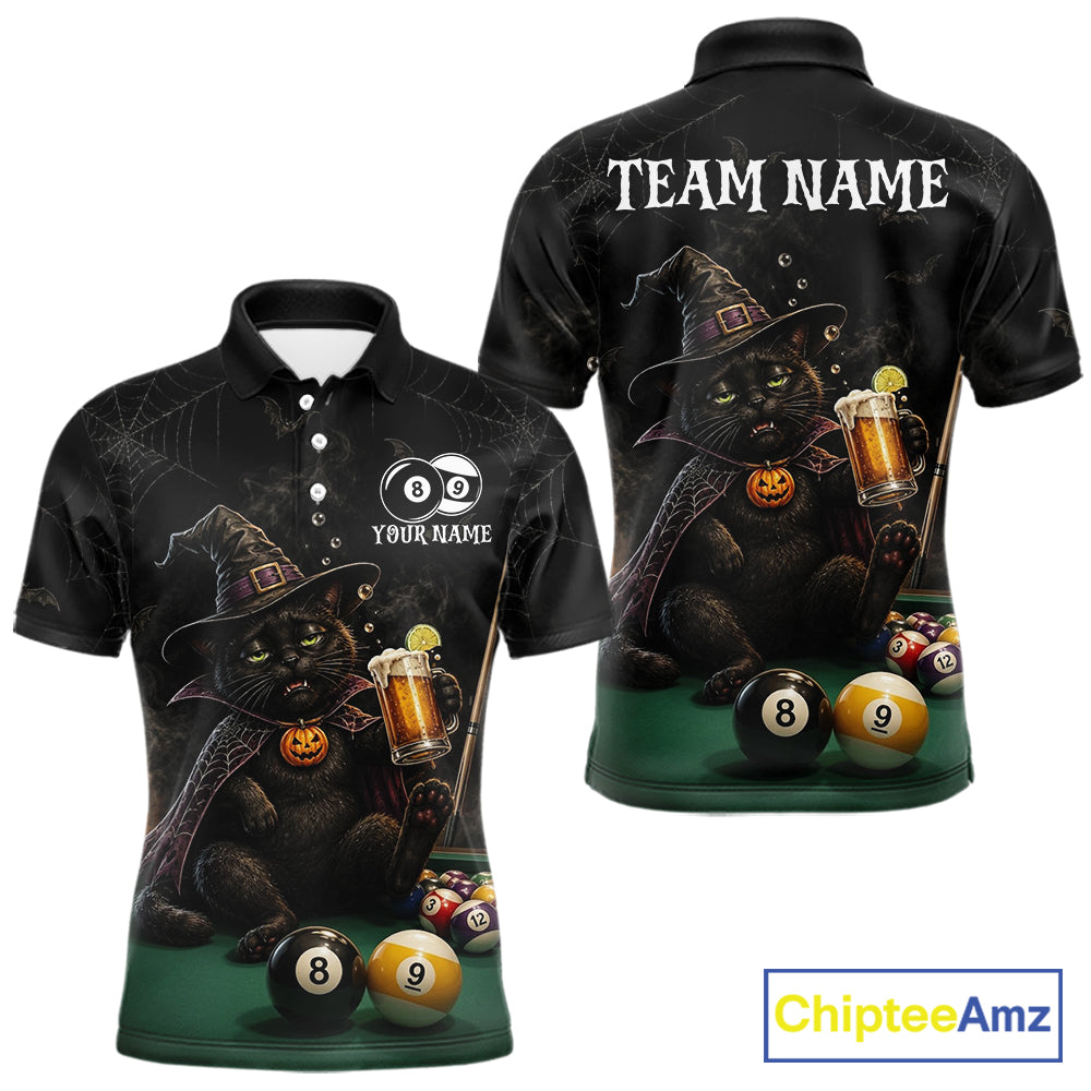 Personalized Funny Cat 8 Ball & 9 Ball Pool Halloween Men Billiard Shirt Custom Pumpkin Billiard Jersey  NYN4245