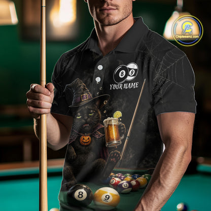 Personalized Funny Cat 8 Ball & 9 Ball Pool Halloween Men Billiard Shirt Custom Pumpkin Billiard Jersey  NYN4245