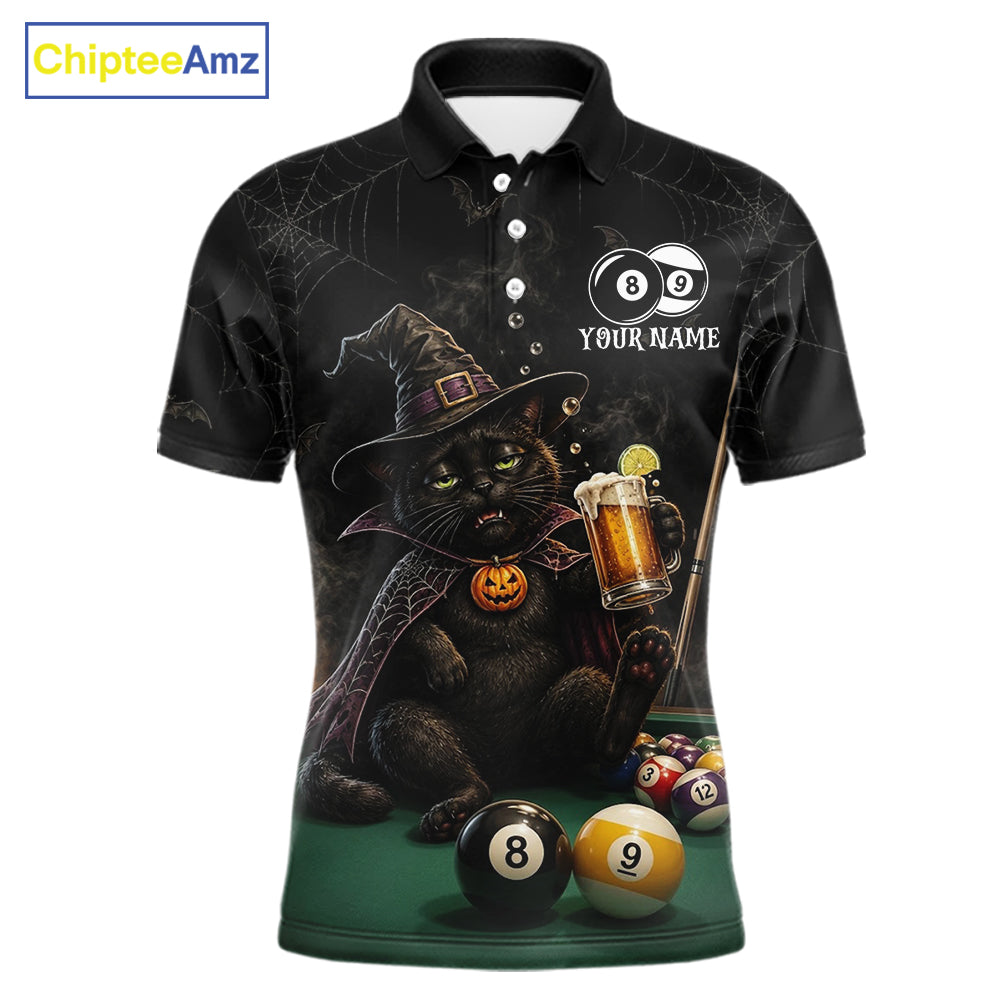Personalized Funny Cat 8 Ball & 9 Ball Pool Halloween Men Billiard Shirt Custom Pumpkin Billiard Jersey  NYN4245