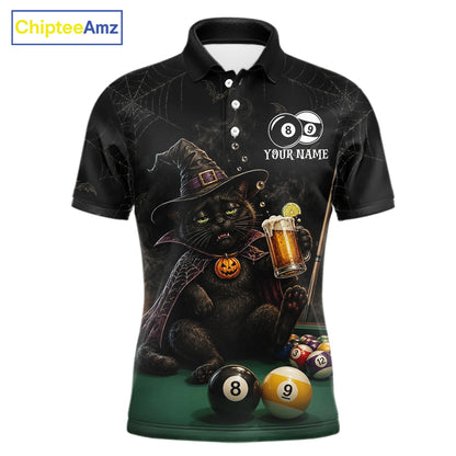 Personalized Funny Cat 8 Ball & 9 Ball Pool Halloween Men Billiard Shirt Custom Pumpkin Billiard Jersey  NYN4245