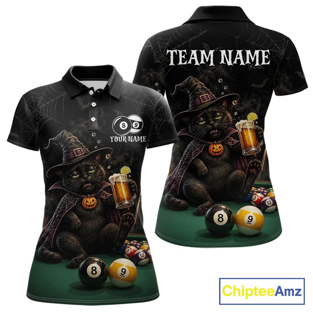 Personalized Funny Cat 8 Ball & 9 Ball Pool Halloween Women Billiard Shirt Custom Pumpkin Billiard Jersey  NYN4245