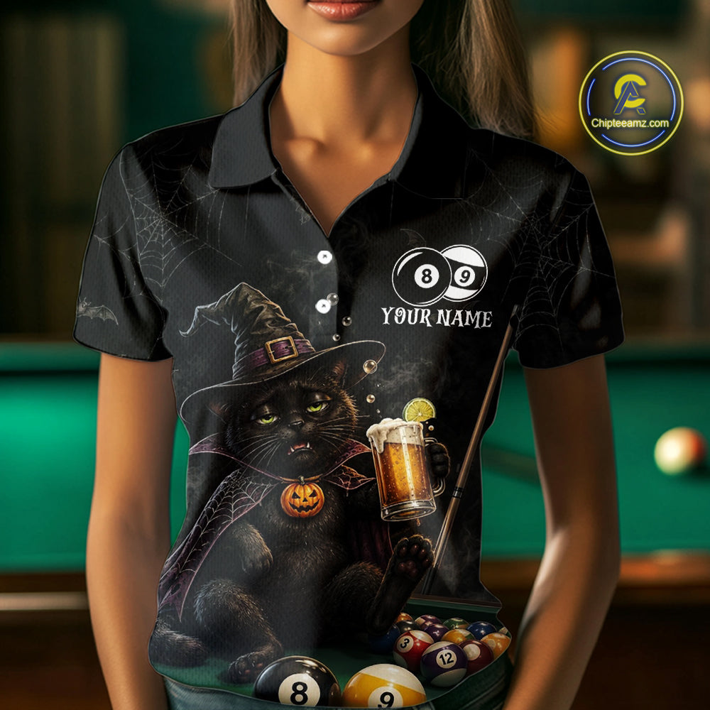 Personalized Funny Cat 8 Ball & 9 Ball Pool Halloween Women Billiard Shirt Custom Pumpkin Billiard Jersey  NYN4245