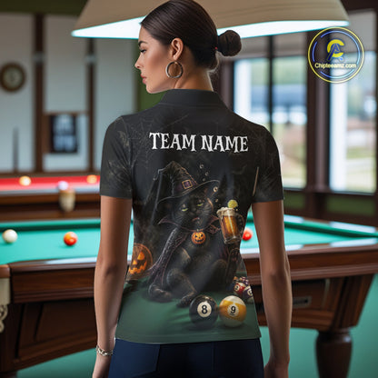 Personalized Funny Cat 8 Ball & 9 Ball Pool Halloween Women Billiard Shirt Custom Pumpkin Billiard Jersey  NYN4245