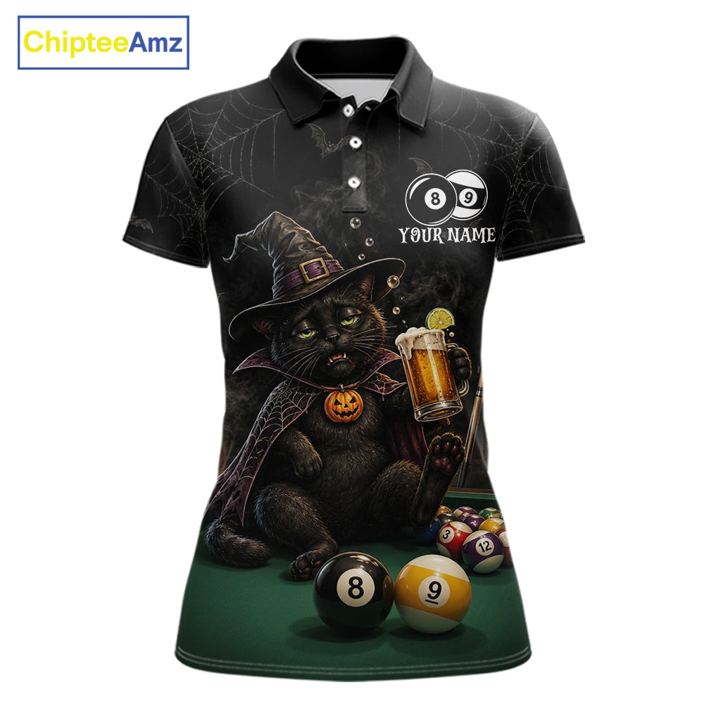 Personalized Funny Cat 8 Ball & 9 Ball Pool Halloween Women Billiard Shirt Custom Pumpkin Billiard Jersey  NYN4245