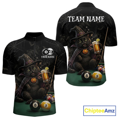 Personalized Funny Cat 8 Ball & 9 Ball Pool Halloween Men Billiard Shirt Custom Pumpkin Billiard Jersey  NYN4245