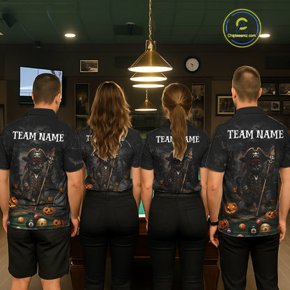 Halloween Pool Billiard Polo 1/4-Zip Shirt Custom Pirate Cat 8 & 9 Ball Jersey, Billiards Shirt For Women NYN4246