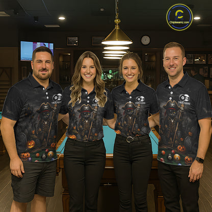 Halloween Pool Billiard Polo 1/4-Zip Shirt Custom Pirate Cat 8 & 9 Ball Jersey, Billiards Shirt For Women NYN4246