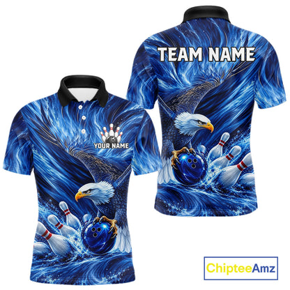 Custom Blue Eagle Water Splash Bowling Polo 1/4-Zip Personalized Bowling League Jersey For Men NYN4632