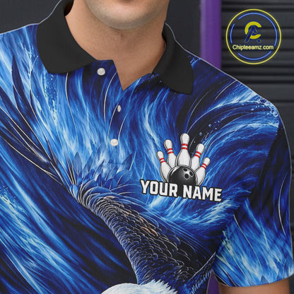 Custom Blue Eagle Water Splash Bowling Polo 1/4-Zip Personalized Bowling League Jersey For Men NYN4632