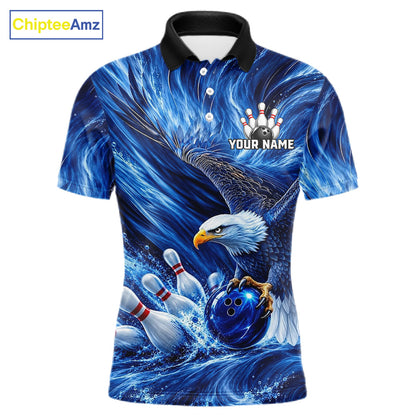 Custom Blue Eagle Water Splash Bowling Polo 1/4-Zip Personalized Bowling League Jersey For Men NYN4632