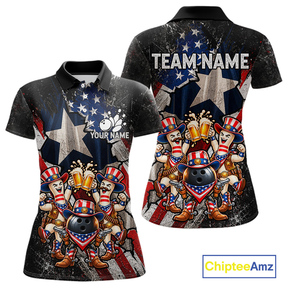 Funny Beer Cowboy Bowling Patriotic Women Bowling Shirt Custom Texas - US Flag Youth Bowling Team Jersey NYN4998