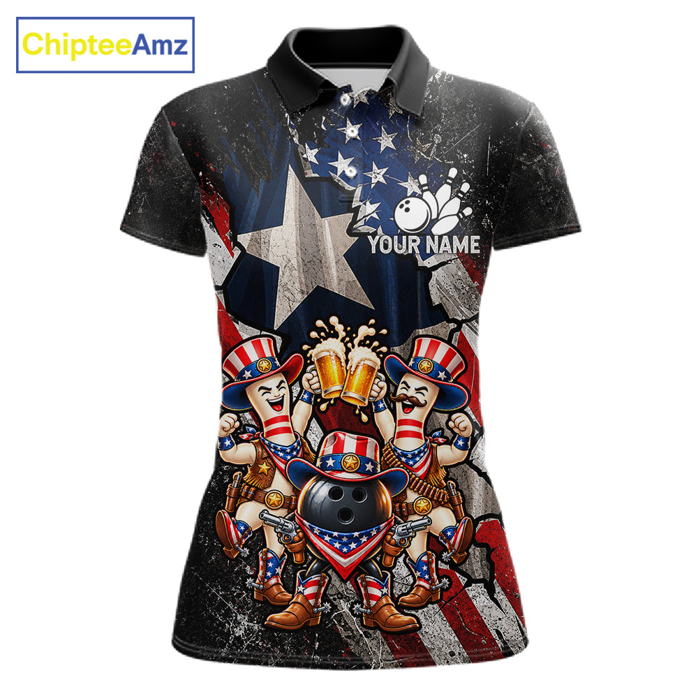 Funny Beer Cowboy Bowling Patriotic Women Bowling Shirt Custom Texas - US Flag Youth Bowling Team Jersey NYN4998