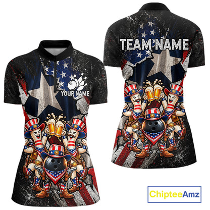 Funny Beer Cowboy Bowling Patriotic Women Bowling Shirt Custom Texas - US Flag Youth Bowling Team Jersey NYN4998