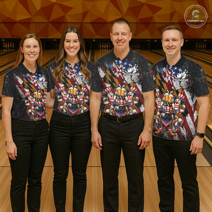 Funny Beer Cowboy Bowling Patriotic Women Bowling Shirt Custom Maryland - US Flag Youth Bowling Team Jersey NYN4999