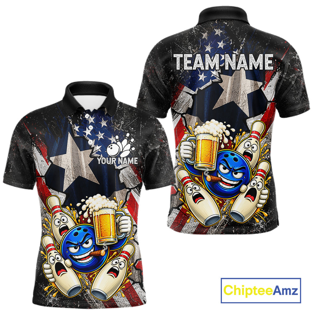 Funny Cheer Beer Bowling Shirt For Men Custom Patriotic Texas - US Flag Youth Bowling Team Jersey NYN5000