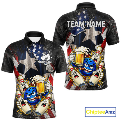 Funny Cheer Beer Bowling Shirt For Men Custom Patriotic Texas - US Flag Youth Bowling Team Jersey NYN5000