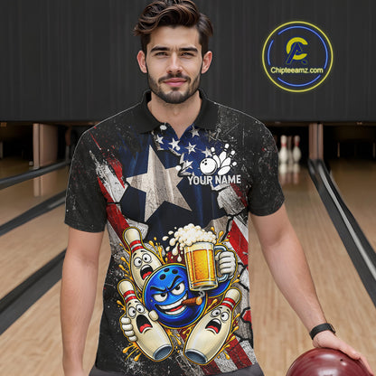 Funny Cheer Beer Bowling Shirt For Men Custom Patriotic Texas - US Flag Youth Bowling Team Jersey NYN5000
