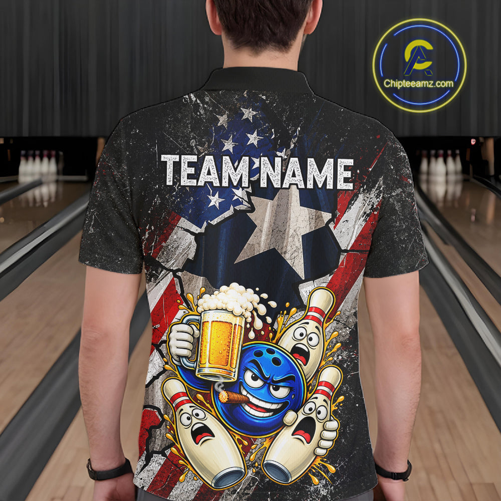 Funny Cheer Beer Bowling Shirt For Men Custom Patriotic Texas - US Flag Youth Bowling Team Jersey NYN5000