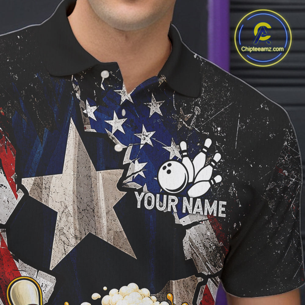 Funny Cheer Beer Bowling Shirt For Men Custom Patriotic Texas - US Flag Youth Bowling Team Jersey NYN5000
