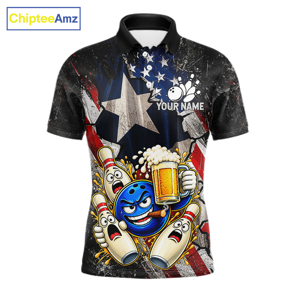 Funny Cheer Beer Bowling Shirt For Men Custom Patriotic Texas - US Flag Youth Bowling Team Jersey NYN5000