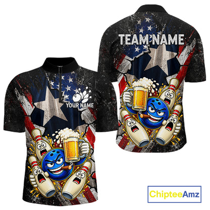 Funny Cheer Beer Bowling Shirt For Men Custom Patriotic Texas - US Flag Youth Bowling Team Jersey NYN5000