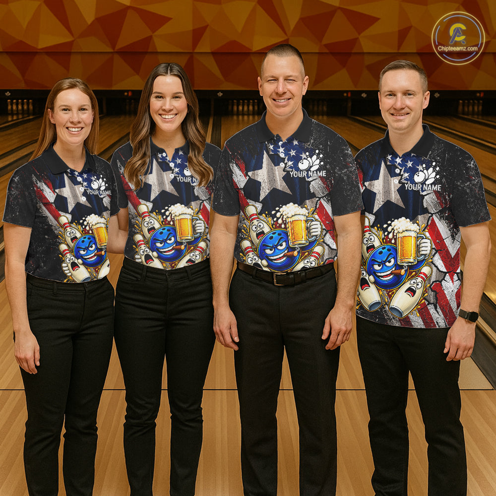 Funny Cheer Beer Bowling Shirt For Men Custom Patriotic Texas - US Flag Youth Bowling Team Jersey NYN5000