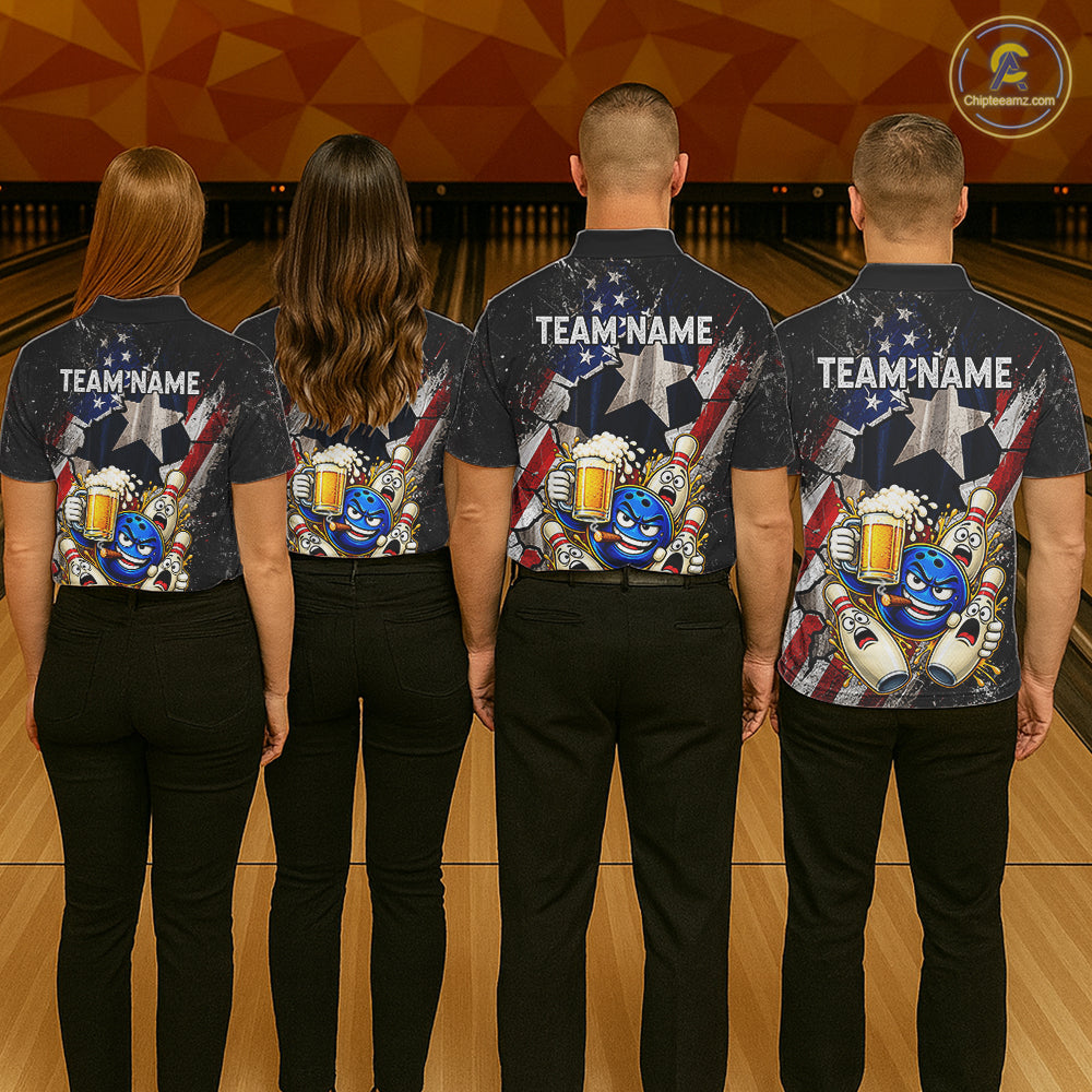 Funny Cheer Beer Bowling Shirt For Men Custom Patriotic Texas - US Flag Youth Bowling Team Jersey NYN5000
