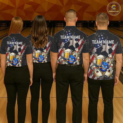 Funny Cheer Beer Bowling Shirt For Men Custom Patriotic Texas - US Flag Youth Bowling Team Jersey NYN5000