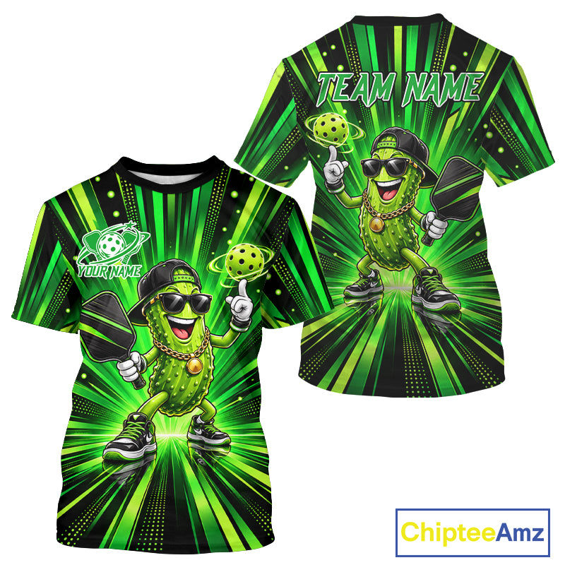 Custom Green Strikes Funny Pickle Pickleball Shirt For Men Custom Name Pickleball Tournament Shirt NYN5012