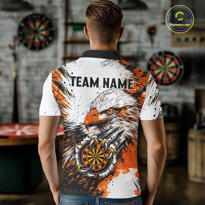 Custom Orange Grunge Eagle Scratch Dartboard Men Darts Polo Shirts Dart Team Jerseys NYN2271