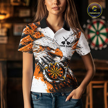 Load image into Gallery viewer, Custom Orange Grunge Eagle Scratch Dartboard Women Darts Polo Shirts Dart Team Jerseys NYN2271