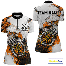 Load image into Gallery viewer, Custom Orange Grunge Eagle Scratch Dartboard Women Darts Quarter-Zip Shirts Dart Team Jerseys NYN2271
