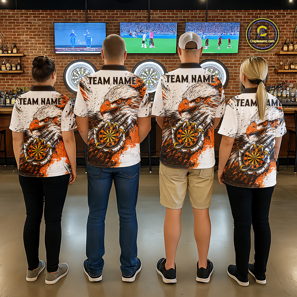 Custom Orange Grunge Eagle Scratch Dartboard Men Darts Polo Shirts Dart Team Jerseys NYN2271