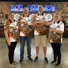 Load image into Gallery viewer, Custom Orange Grunge Eagle Scratch Dartboard Women Darts Polo Shirts Dart Team Jerseys NYN2271