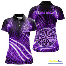 Load image into Gallery viewer, Black And Purple Stripes Light Dartboard Custom Darts Polo Shirts Women Dart Team Jerseys NYN2275