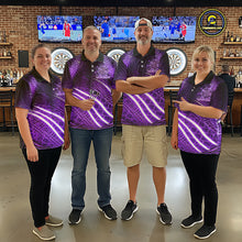 Load image into Gallery viewer, Black And Purple Stripes Light Dartboard Custom Darts Polo Shirts Women Dart Team Jerseys NYN2275