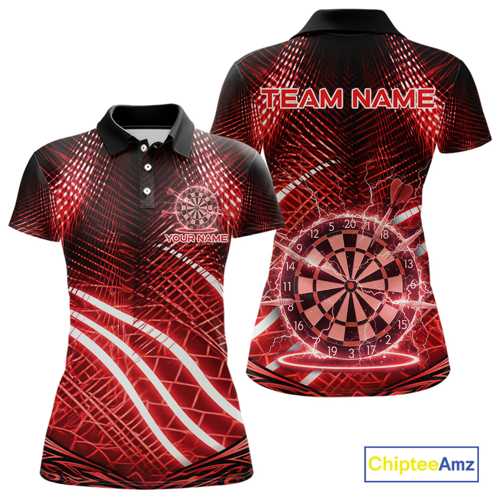 Black And Red Stripes Light Dartboard Custom Darts Polo Shirts Women Dart Team Jerseys NYN2276