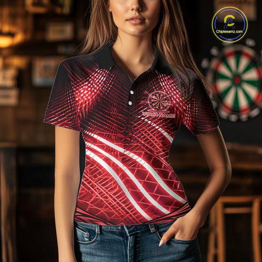 Black And Red Stripes Light Dartboard Custom Darts Polo Shirts Women Dart Team Jerseys NYN2276