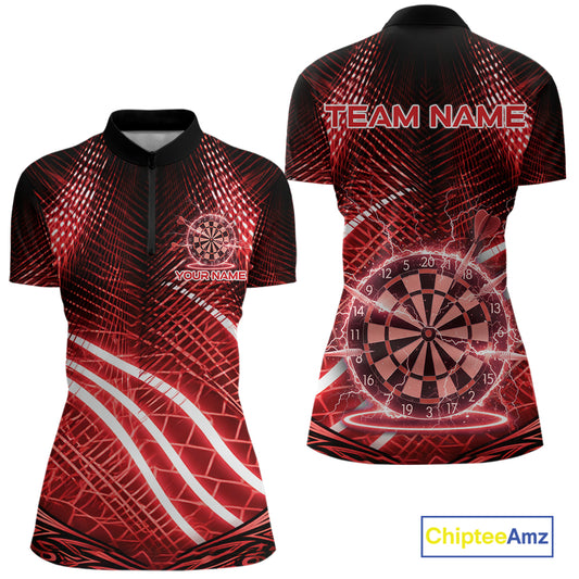 Black And Red Stripes Light Dartboard Custom Darts Quarter-Zip Shirts Women Dart Team Jerseys NYN2276