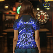 Load image into Gallery viewer, Black And Blue Stripes Light Dartboard Custom Darts Polo Shirts Women  Dart Team Jerseys NYN2277