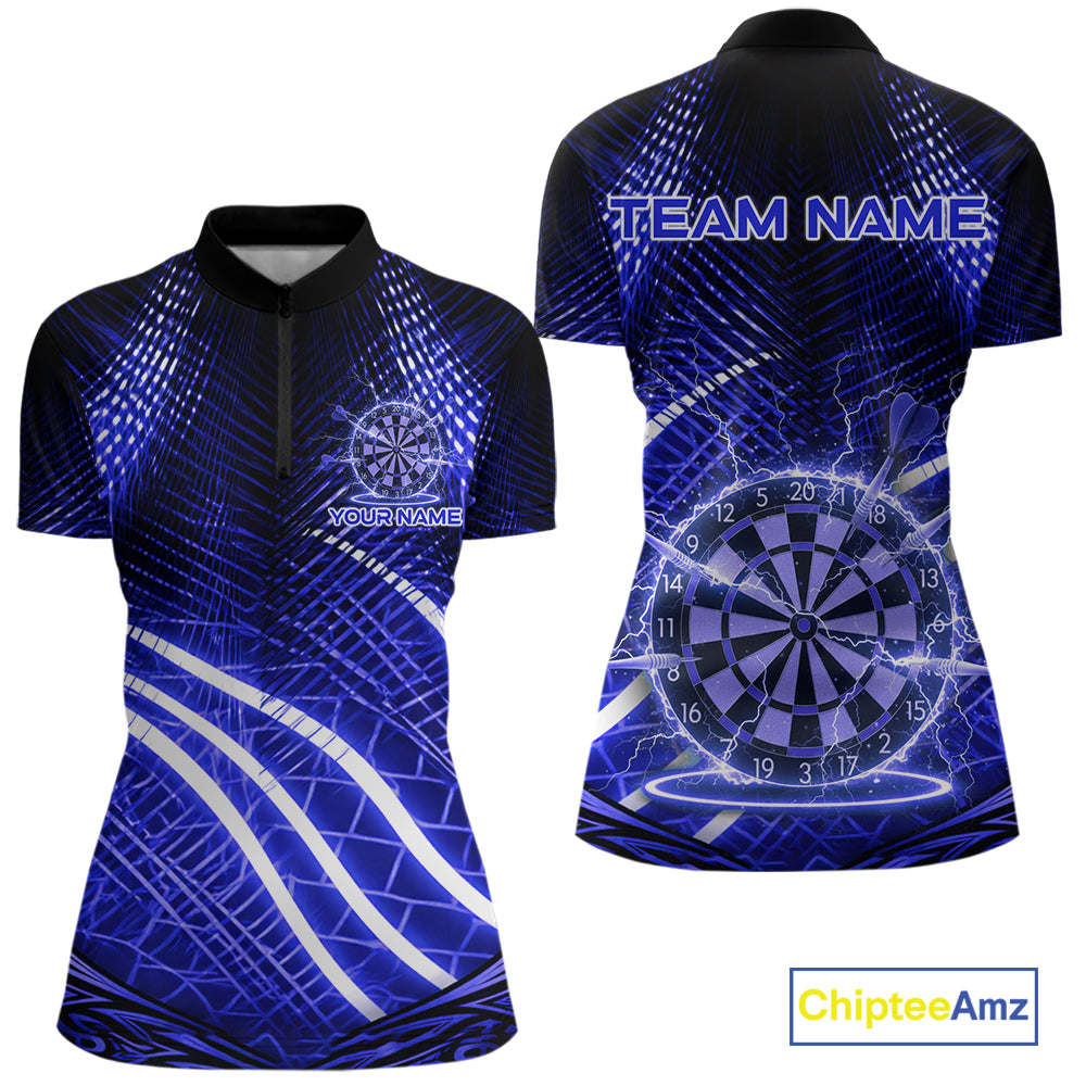 Black And Blue Stripes Light Dartboard Custom Darts Quarter-Zip Shirts Women Dart Team Jerseys NYN2277