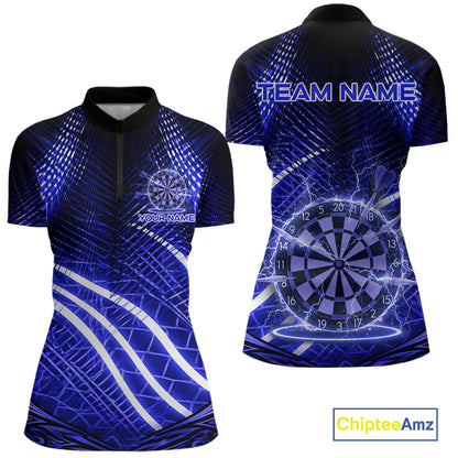 Black And Blue Stripes Light Dartboard Custom Darts Quarter-Zip Shirts Women Dart Team Jerseys NYN2277