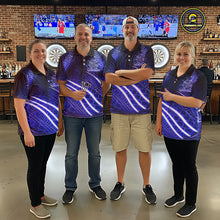 Load image into Gallery viewer, Black And Blue Stripes Light Dartboard Custom Darts Polo Shirts Women  Dart Team Jerseys NYN2277