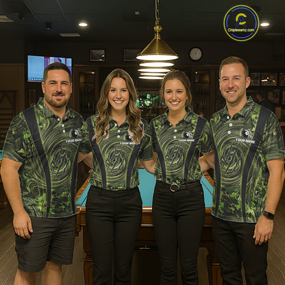 Green Camo 8 Ball Billiard Polo & 1/4 Zip Shirt For Men Custom Pool Team Shirt, Billiard Clothes NYN2941