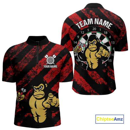 Custom Black And Red Gorilla Funny Dart 1/4-Zip Shirt For Men Outfits Grunge Dart Jerseys NYN1525