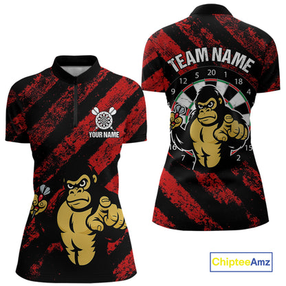 Custom Black And Red Gorilla Funny Dart 1/4-Zip Shirt For Women Outfits Grunge Dart Jerseys NYN1525