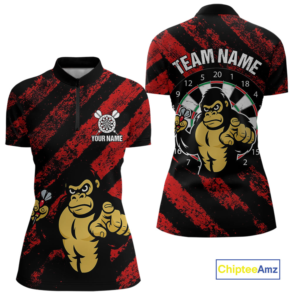 Custom Black And Red Gorilla Funny Dart 1/4-Zip Shirt For Women Outfits Grunge Dart Jerseys NYN1525