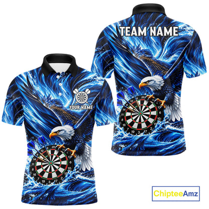 Custom Mens Eagle Darts Polo Quarter-Zip Shirt Blue Water Splash Darts Tournament Team Shirt NYN4661