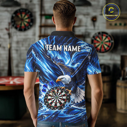 Custom Mens Eagle Darts Polo Quarter-Zip Shirt Blue Water Splash Darts Tournament Team Shirt NYN4661